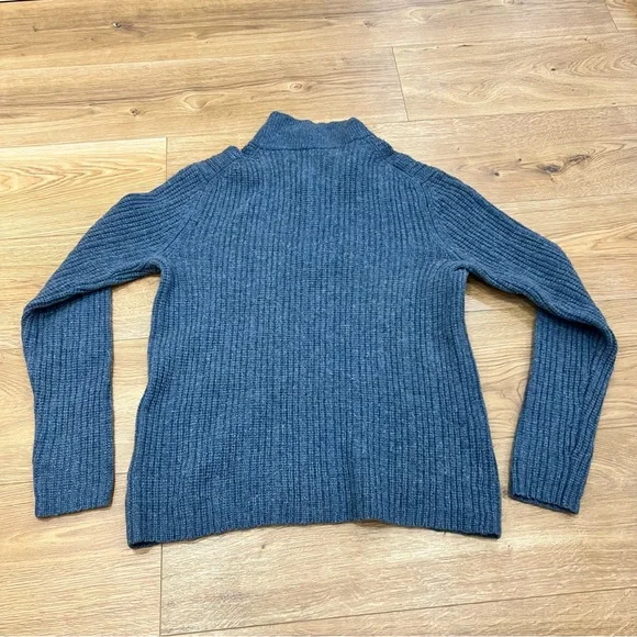Banana Republic Wool Camel Hair Sweater Mens M Blue Gray 1/4 Zip Preppy - Picture 2 of 12